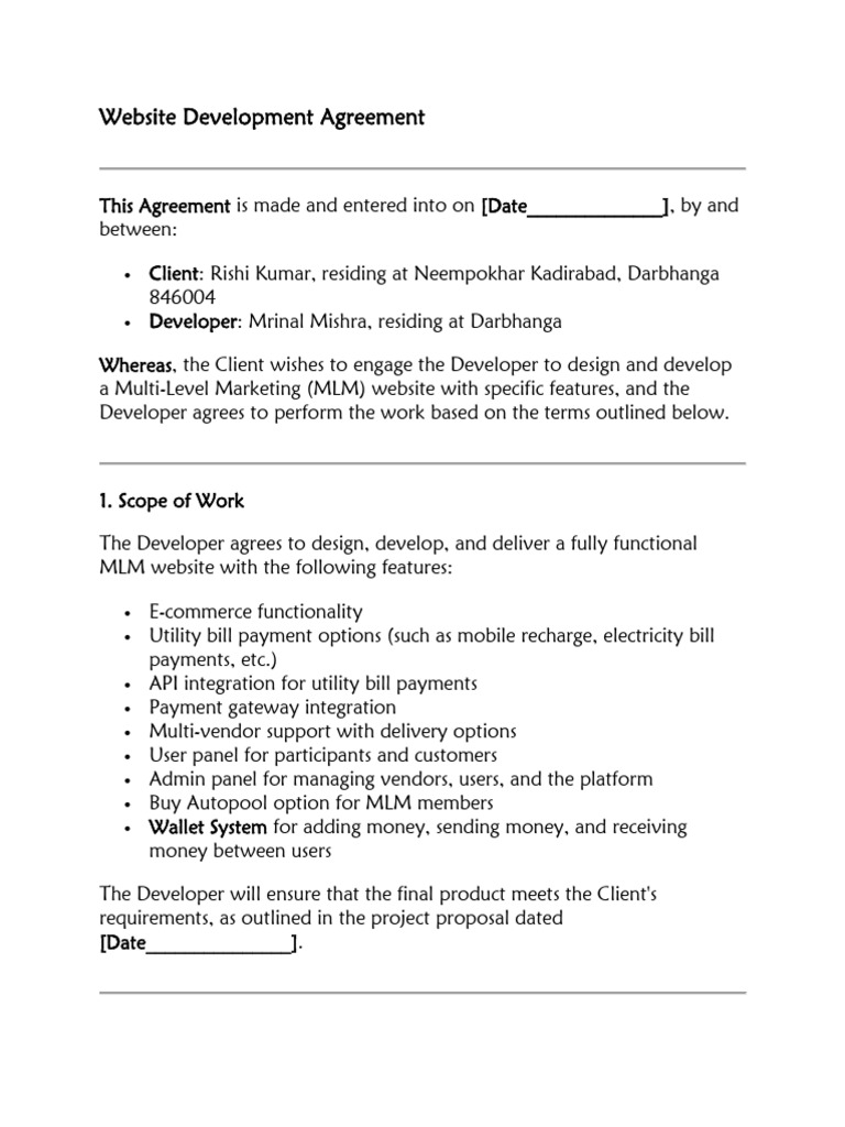 Website Development Agreement for MLM | PDF | Mediation | Web Development