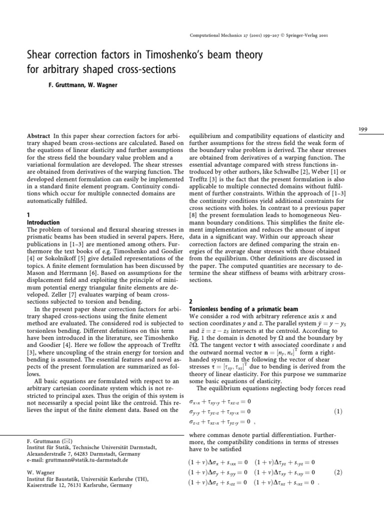 Shear Correction Factors in Timoshenko's Beam Theory For Arbitrary ...