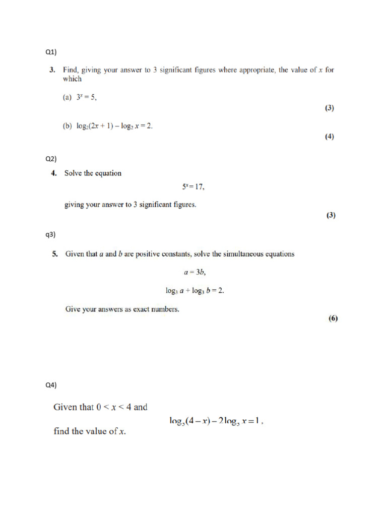 Chapter 3 Exponentials And Logarithms Worksheet Pdf