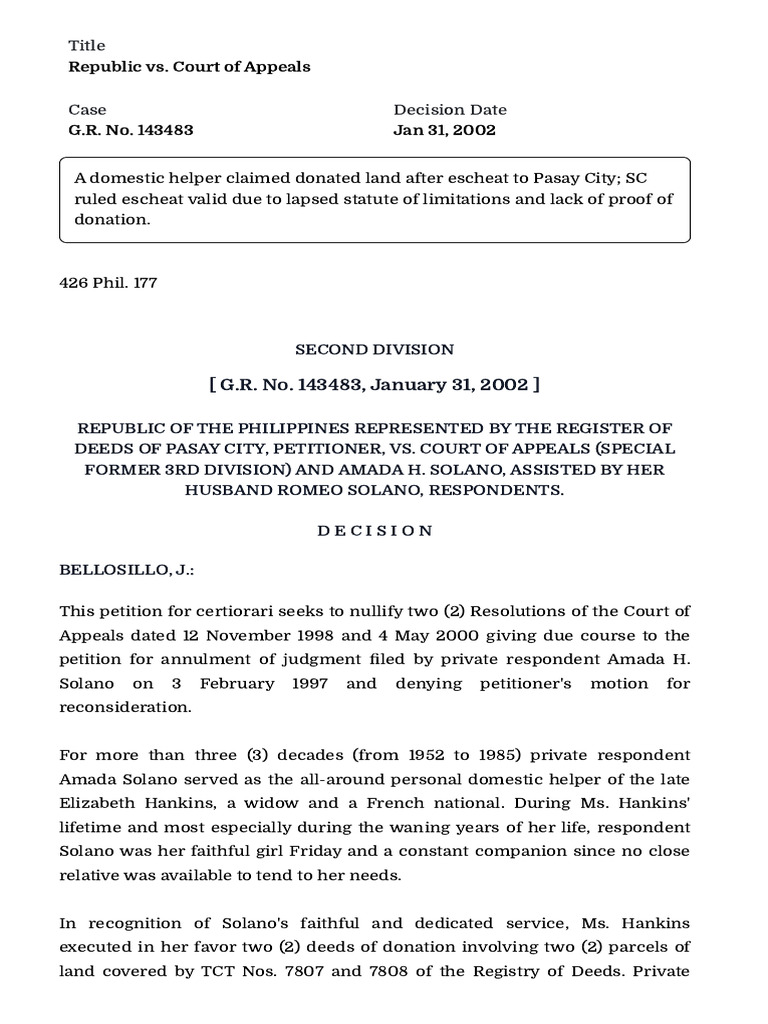 Rule 91 03.republic vs. Court of Appeals | PDF | Annulment | Complaint