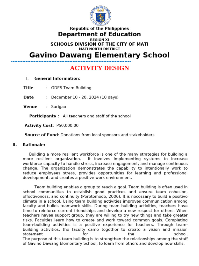 GDES Team Building Activity Plan | PDF | Team Building | Business