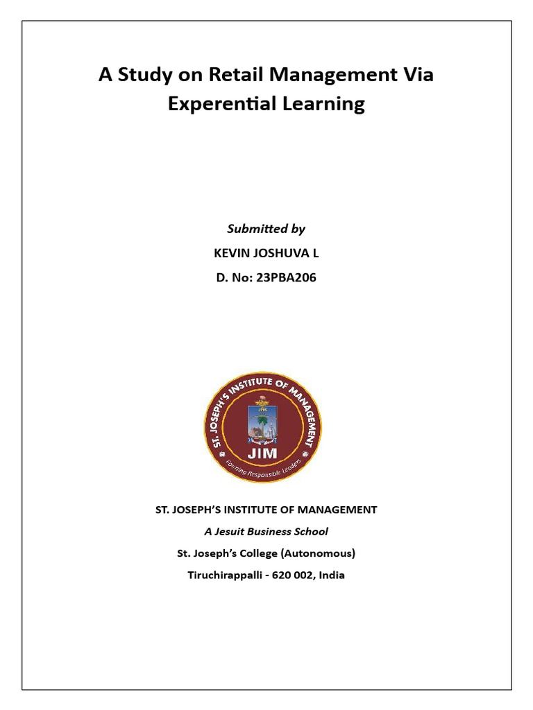 23PBA206 A Study On Retail Management Via Experential Learning | PDF ...