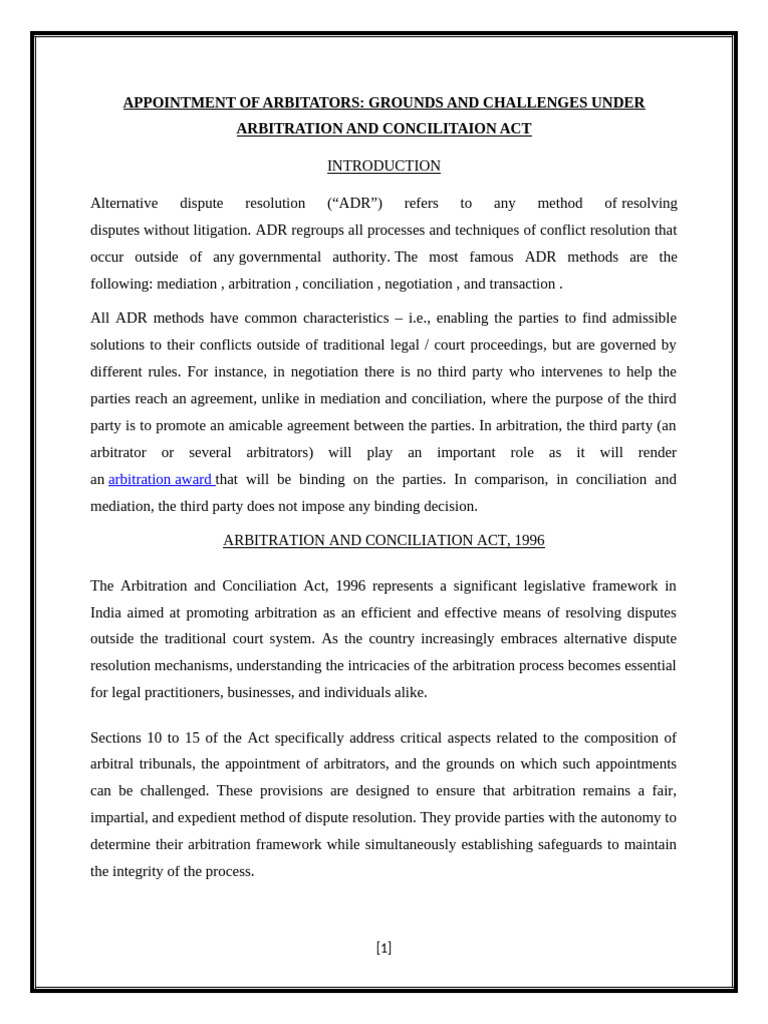 Appointment of Arbitrators in ADR | PDF | Arbitral Tribunal | Arbitration