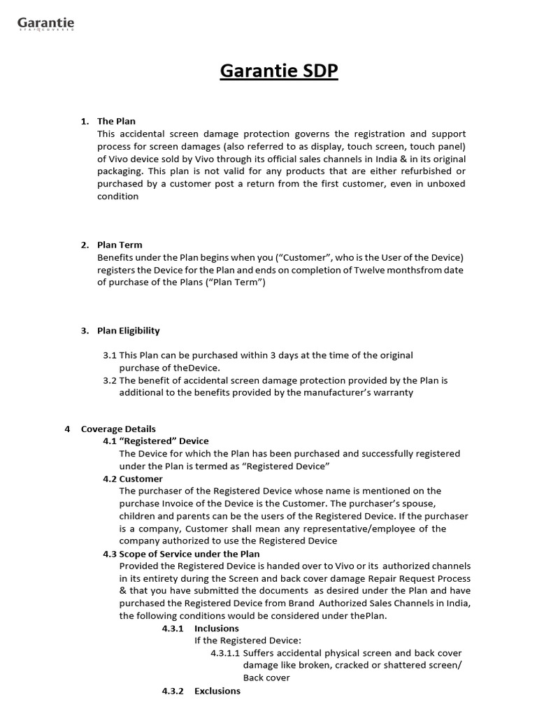 Vivo Device Screen Damage Protection Plan | PDF | Legal Liability