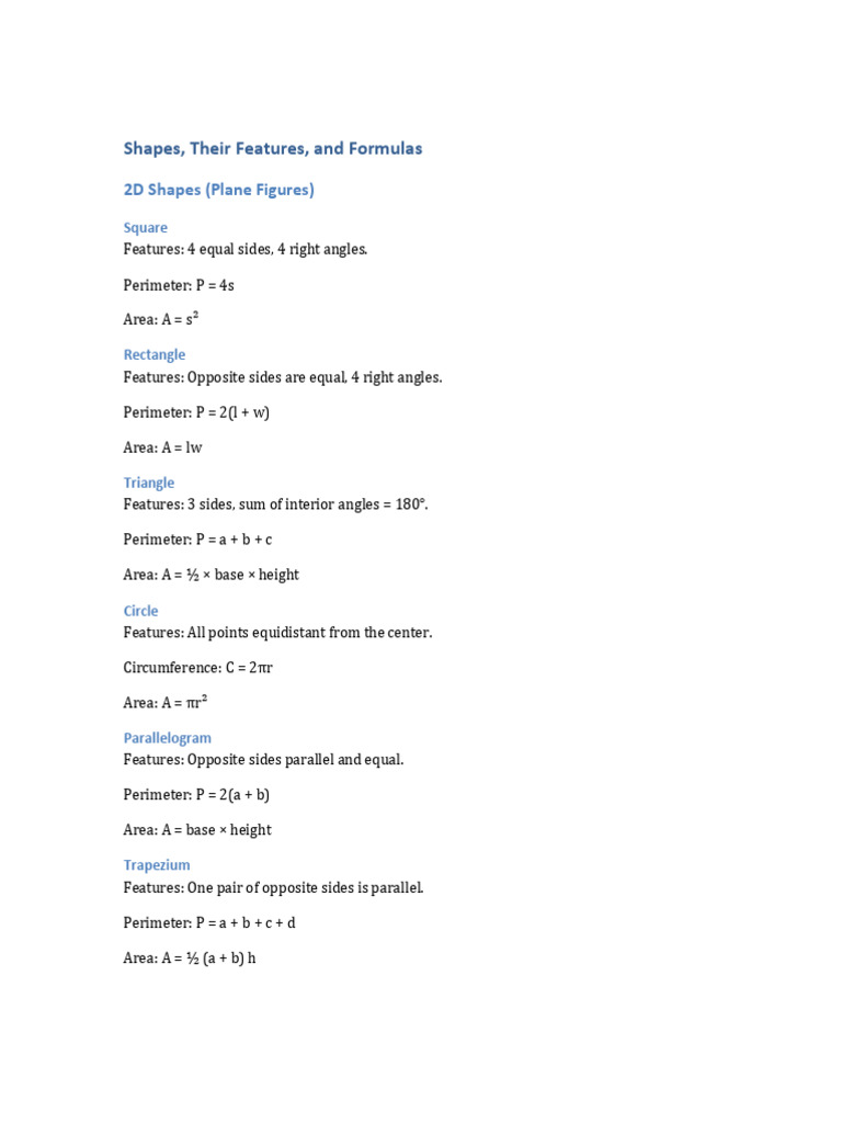 Geometry Formulas for Students | PDF