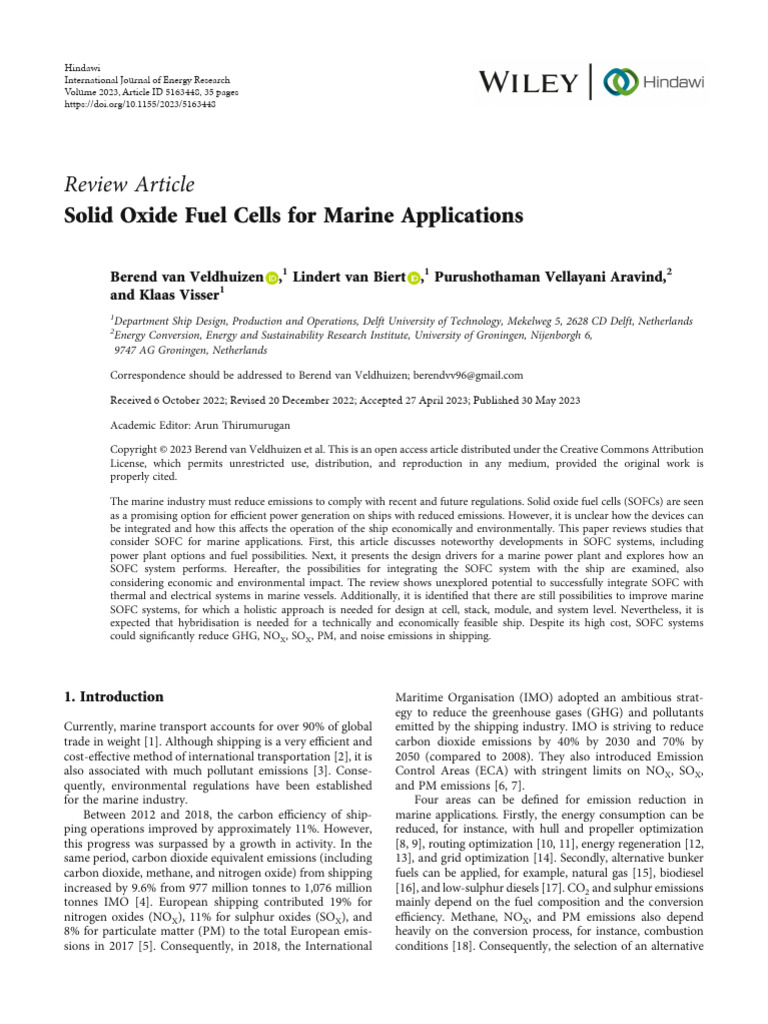 Review Article: Solid Oxide Fuel Cells For Marine Applications | PDF ...
