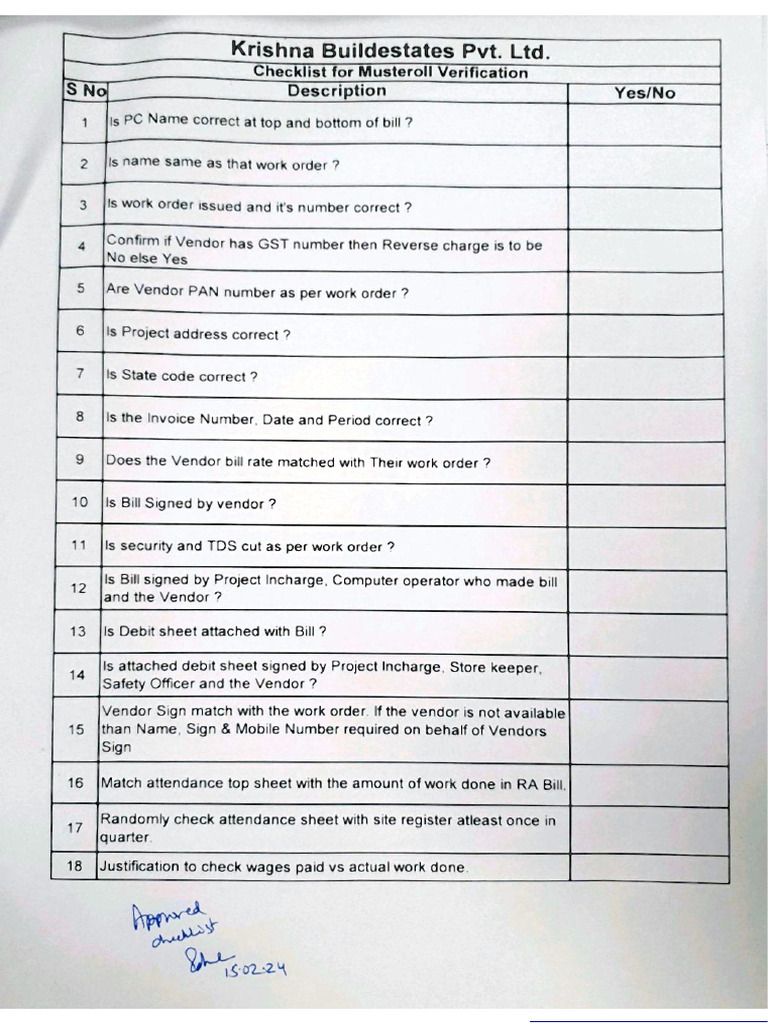 Checklist For Musteroll Verificatin | PDF