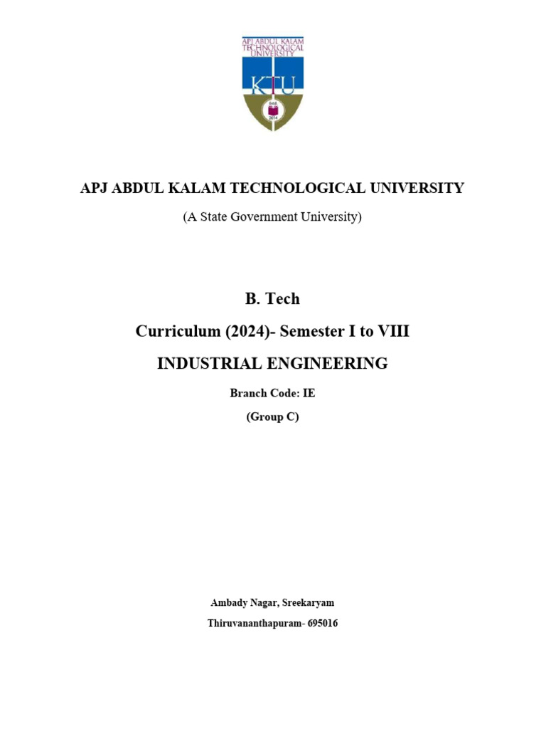 B. Tech Industrial Engineering Curriculum 2024 | PDF | Engineering ...