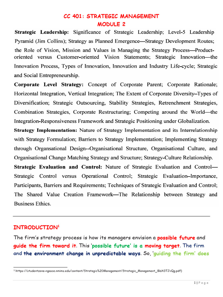 Strategic Management Overview and Leadership | PDF | Strategic ...