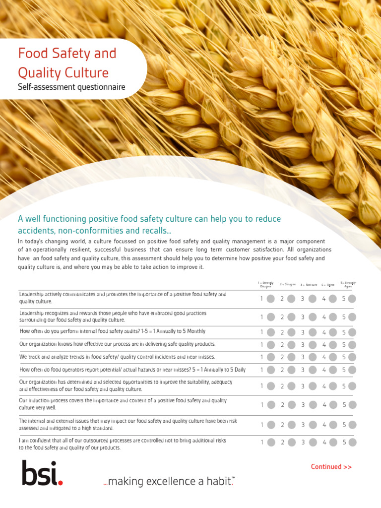 Food Safety Culture Self-Assessment Tool | PDF | Safety | Food Safety