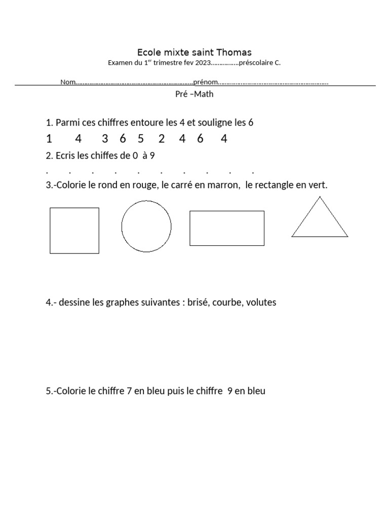 Activités de Pré-Math en Préscolaire | PDF