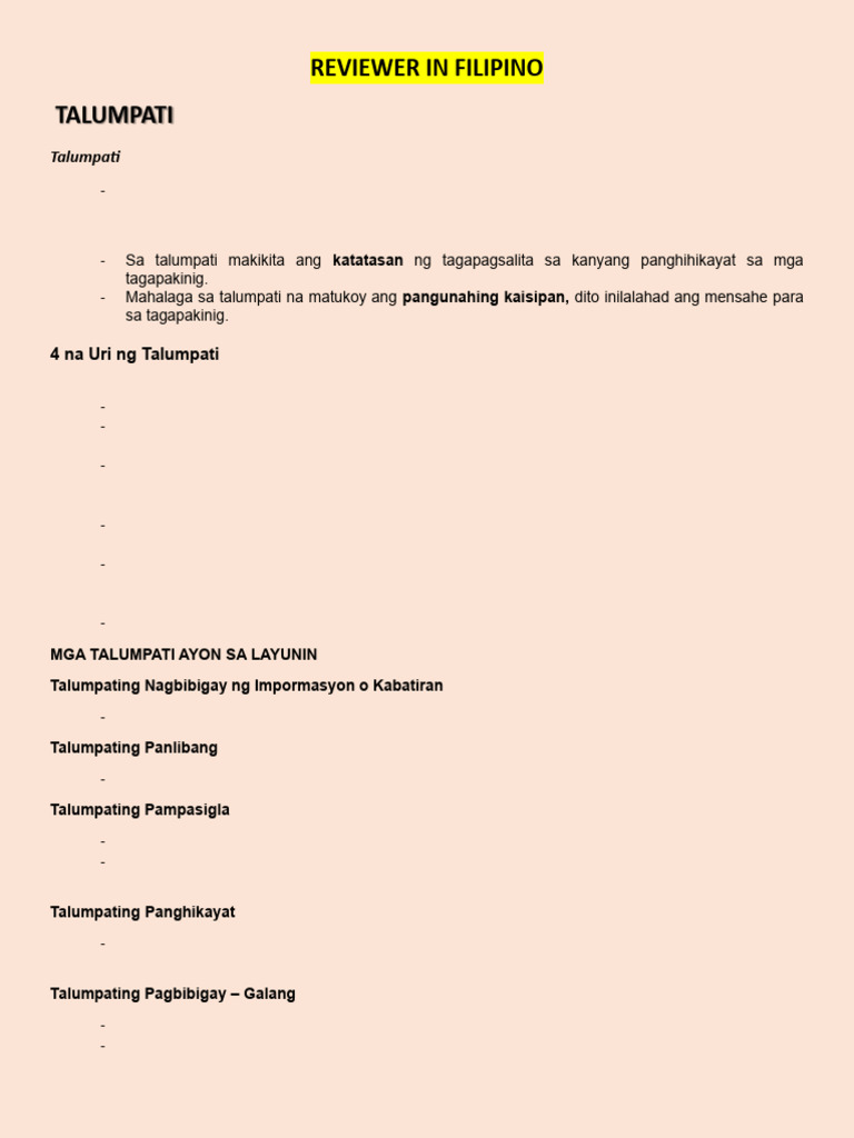 Reviewer in Filipino | PDF