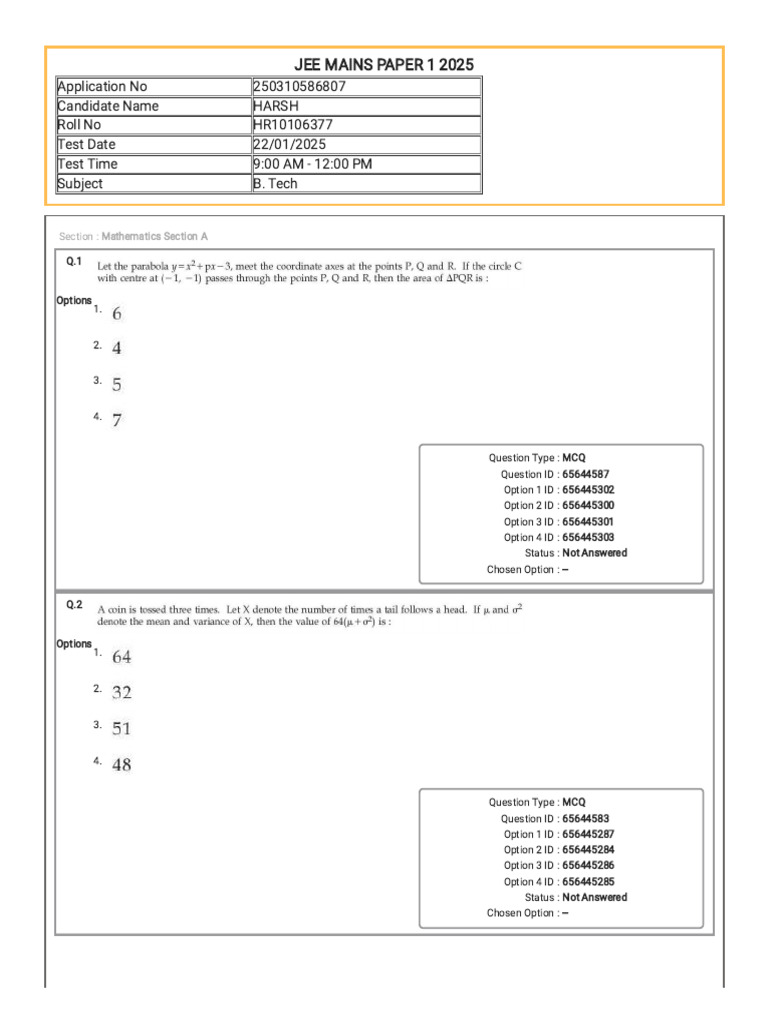 JEE Mains 2025 MCQ and SA Questions | PDF | Multiple Choice ...