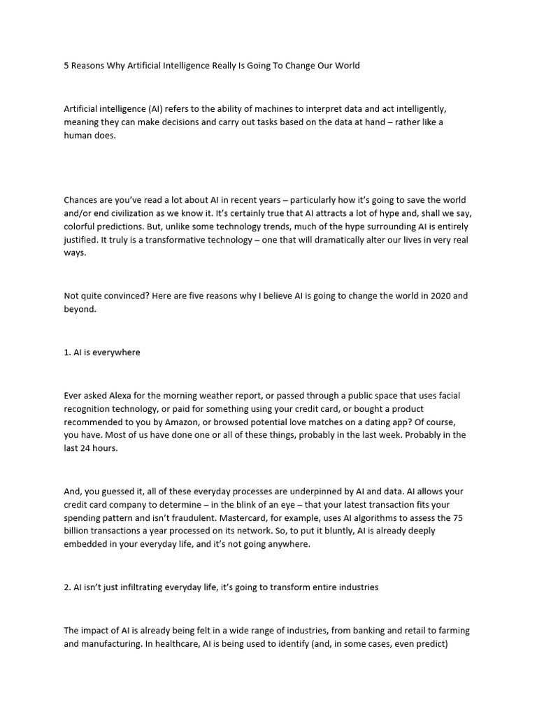 Why Artificial Intelligence Really Is Going To Change Our World | PDF ...