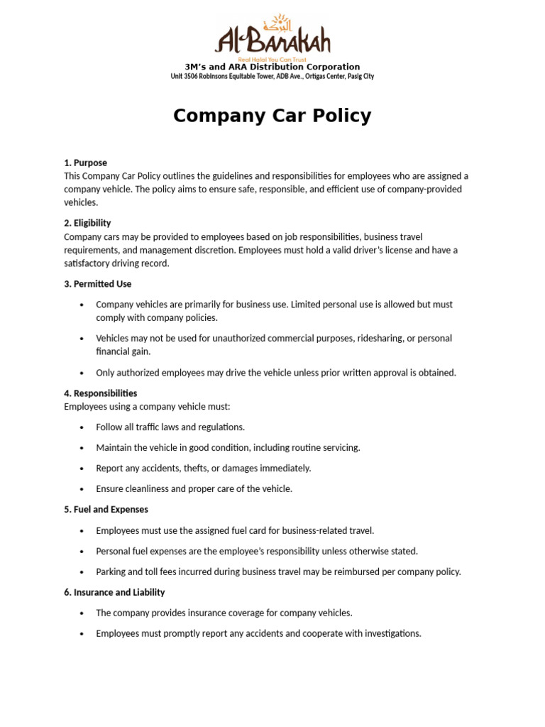 Company Car Policy | PDF | Insurance | Employment