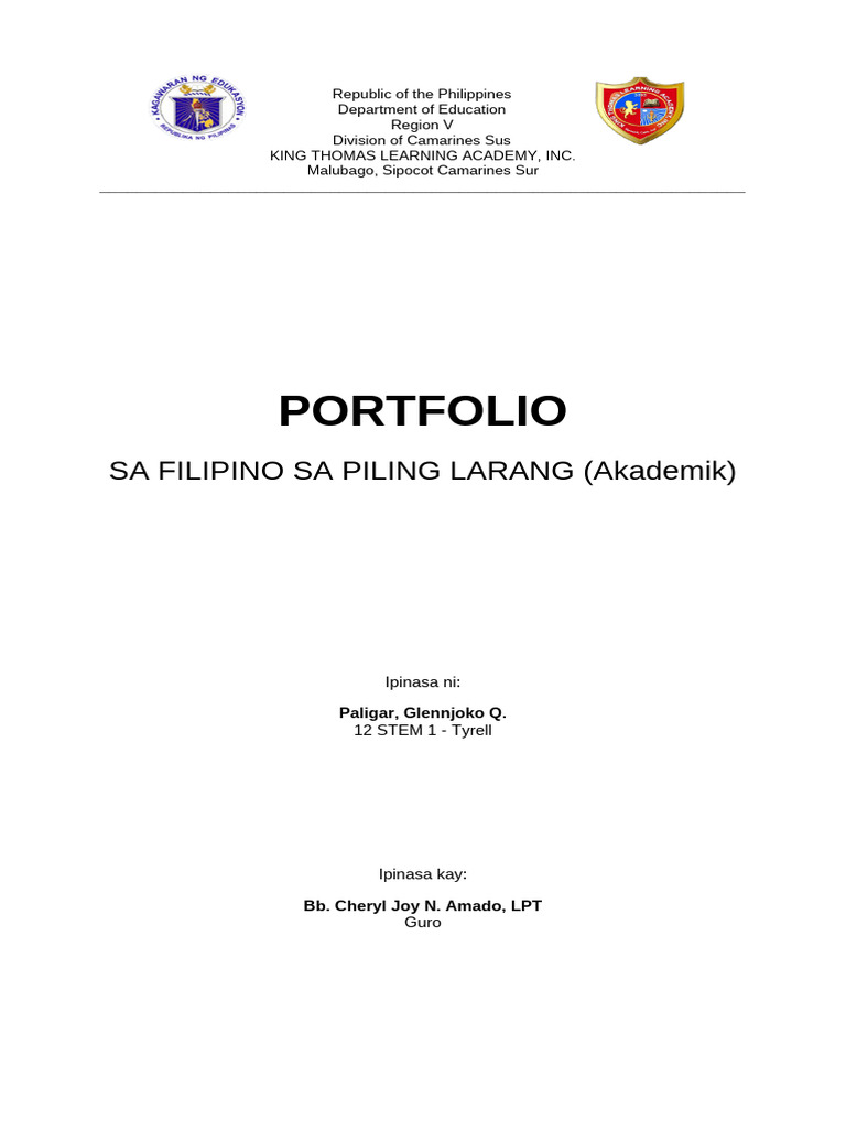 Format Sa Portfolio Filipino.2 | PDF