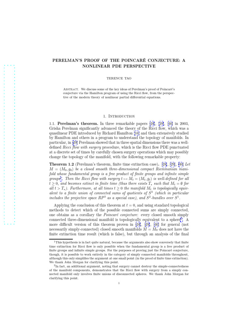 Perelman's Poincaré Conjecture Proof Explained | PDF | Manifold | Tensor