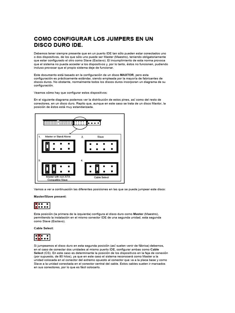 Configuración de Jumpers en Discos IDE | PDF | Disco duro | Ingenieria ...