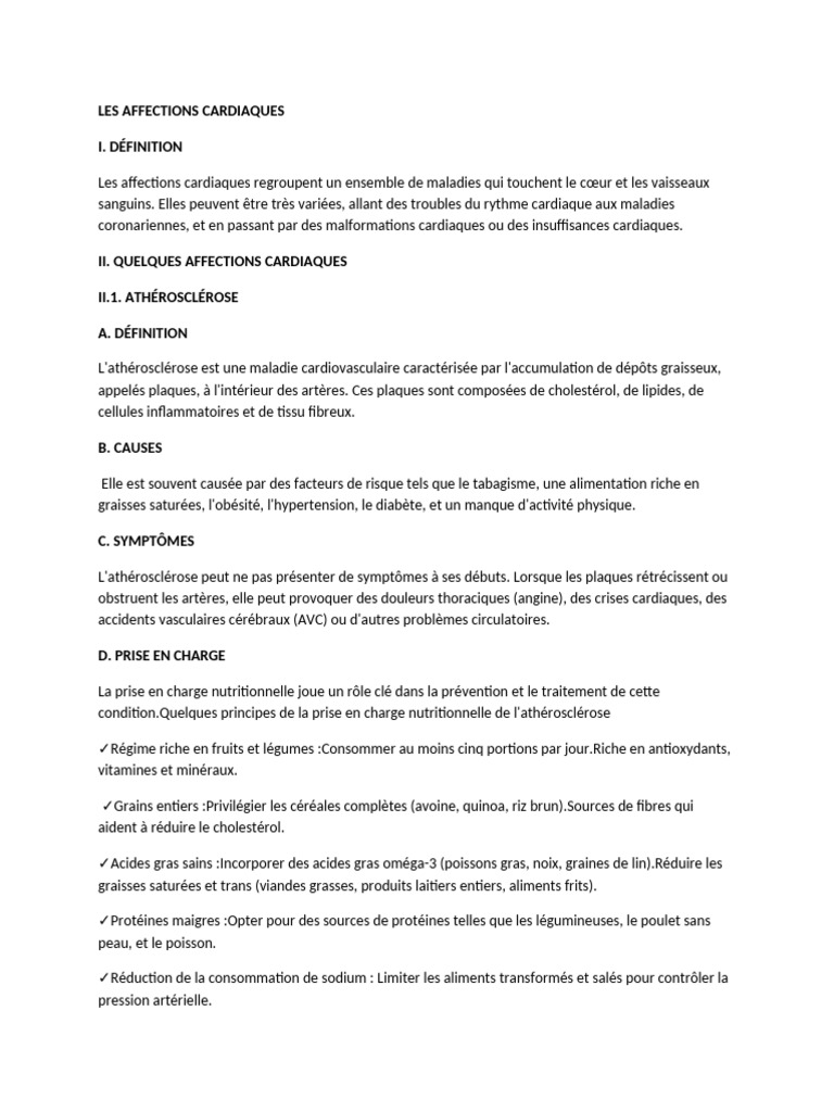 Affections cardiaques : définitions et soins | PDF | Athérosclérose ...