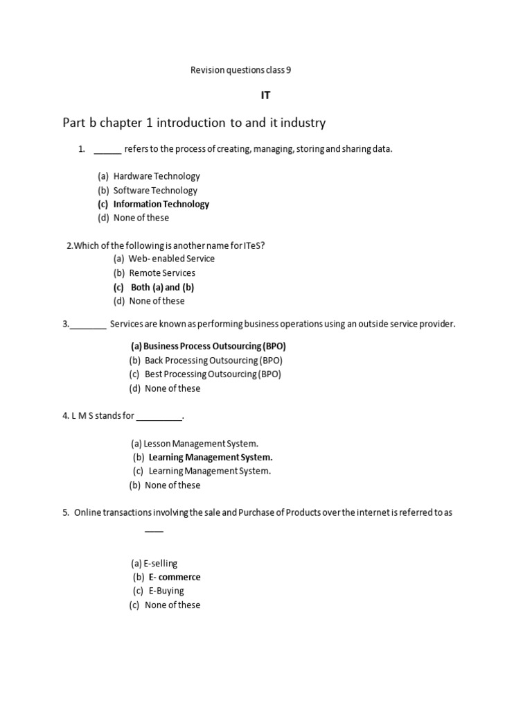 Class 9 IT Revision Questions and Answers | PDF | Entrepreneurship ...