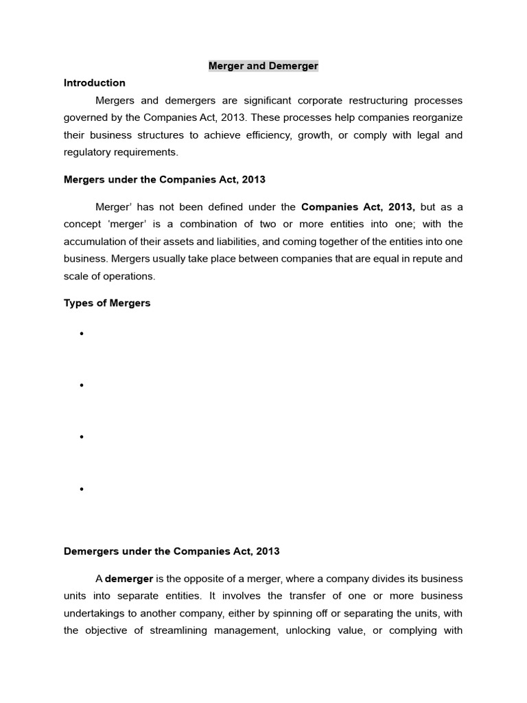 Unit 5 Merger and Demerger | PDF | Mergers And Acquisitions | Corporations