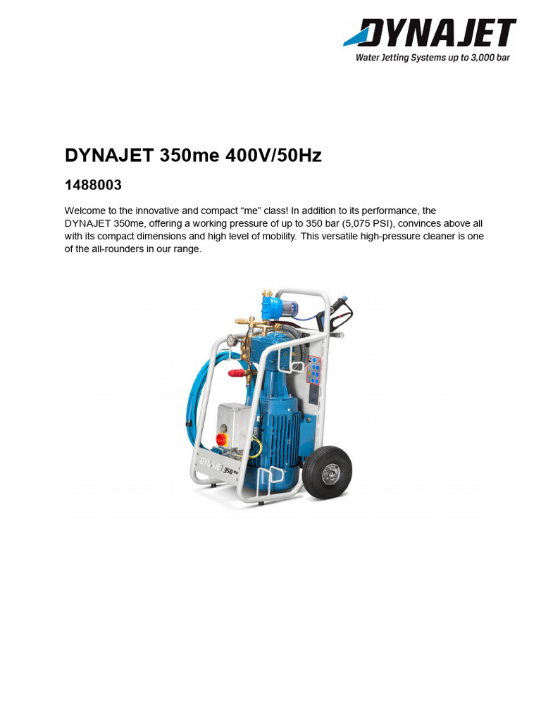 DYNAJET 350me High-Pressure Cleaner | PDF | Pump | Electric Motor