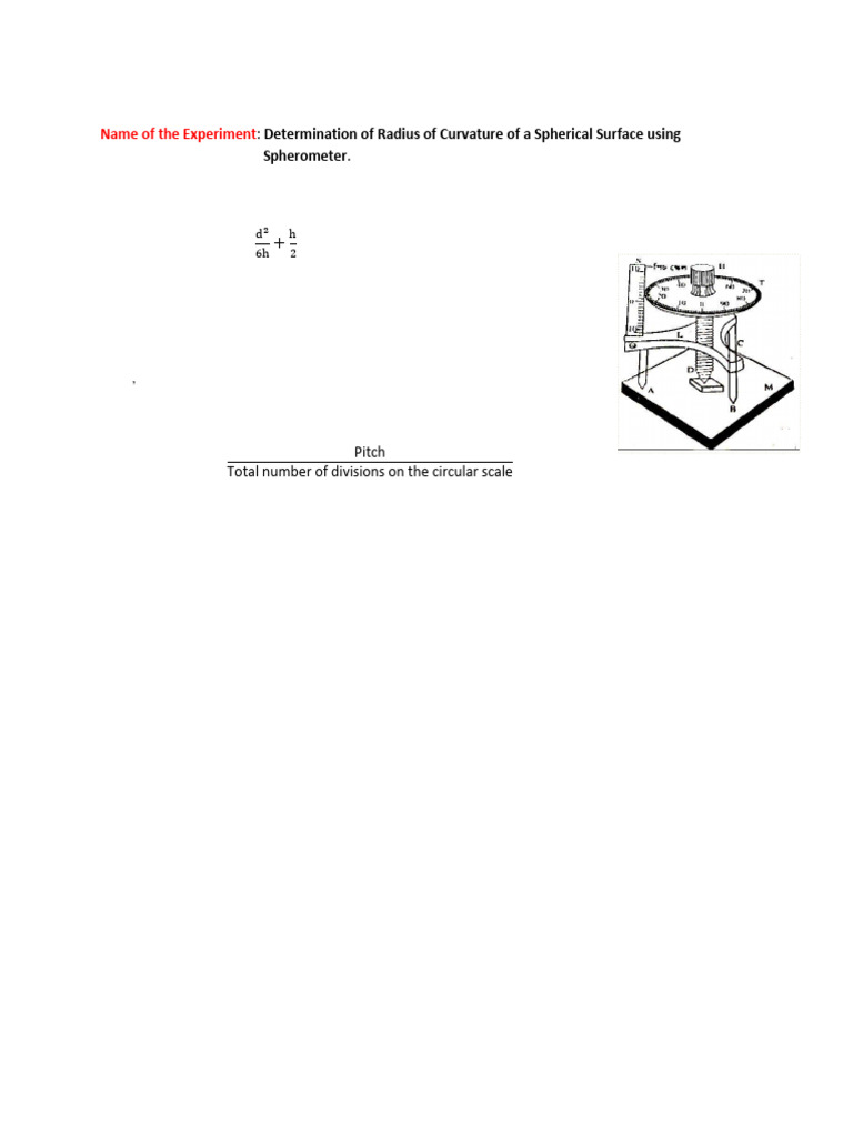 Spherometer Radius of Curvature Method | PDF | Sphere | Curvature