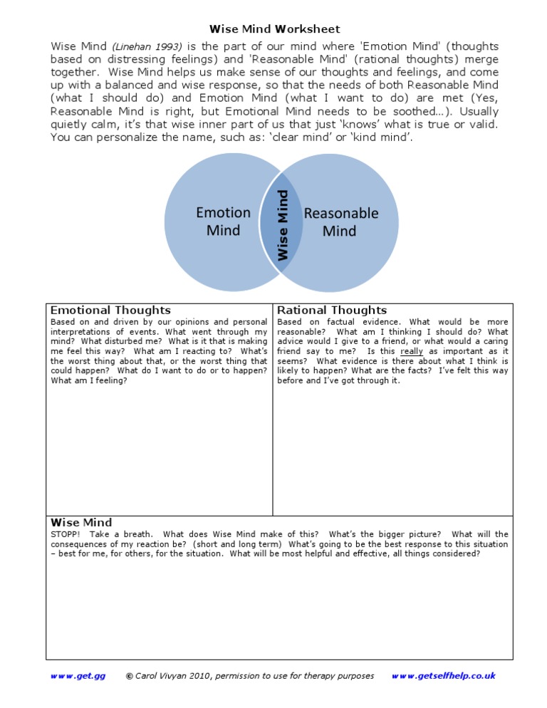 Wise Mind Worksheet | PDF | Mind | Emotions
