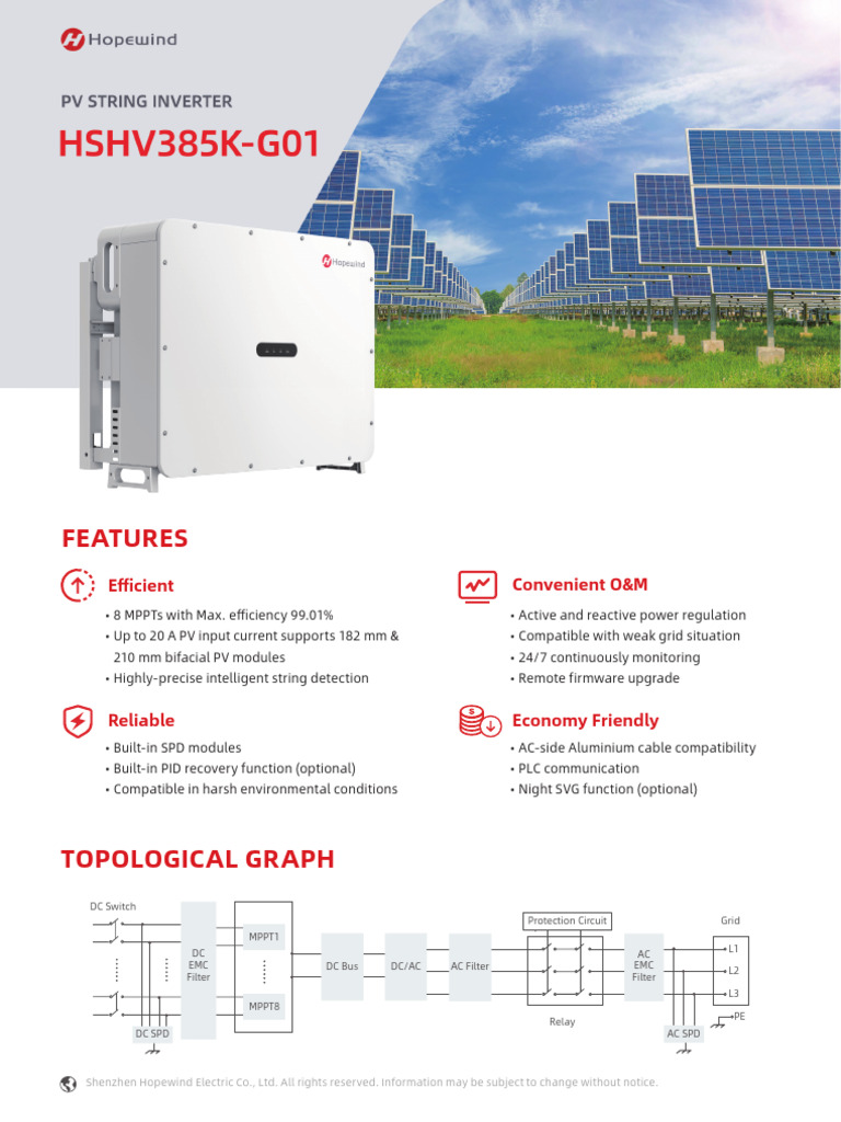 HSHV385K-G01 PV Inverter Overview | PDF | Alternating Current | Direct ...