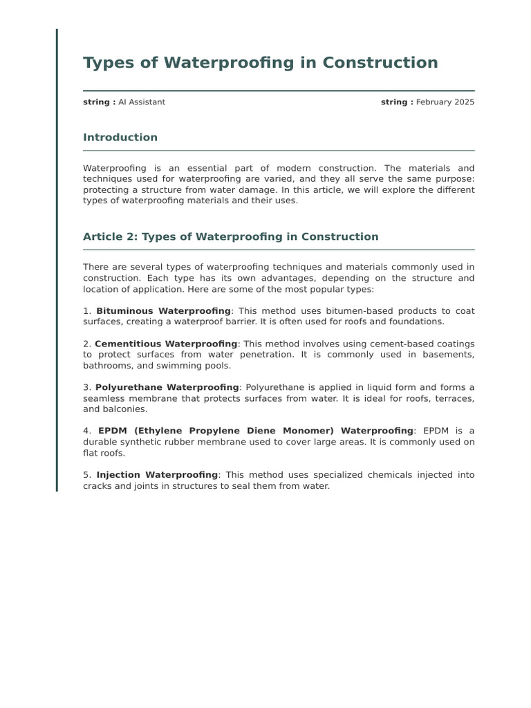 Construction Waterproofing Types | PDF