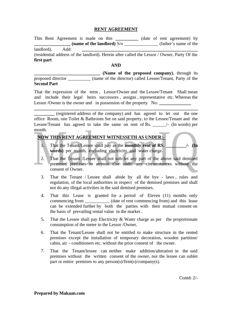 Office Rent Agreement Template | PDF | Lease | Leasehold Estate