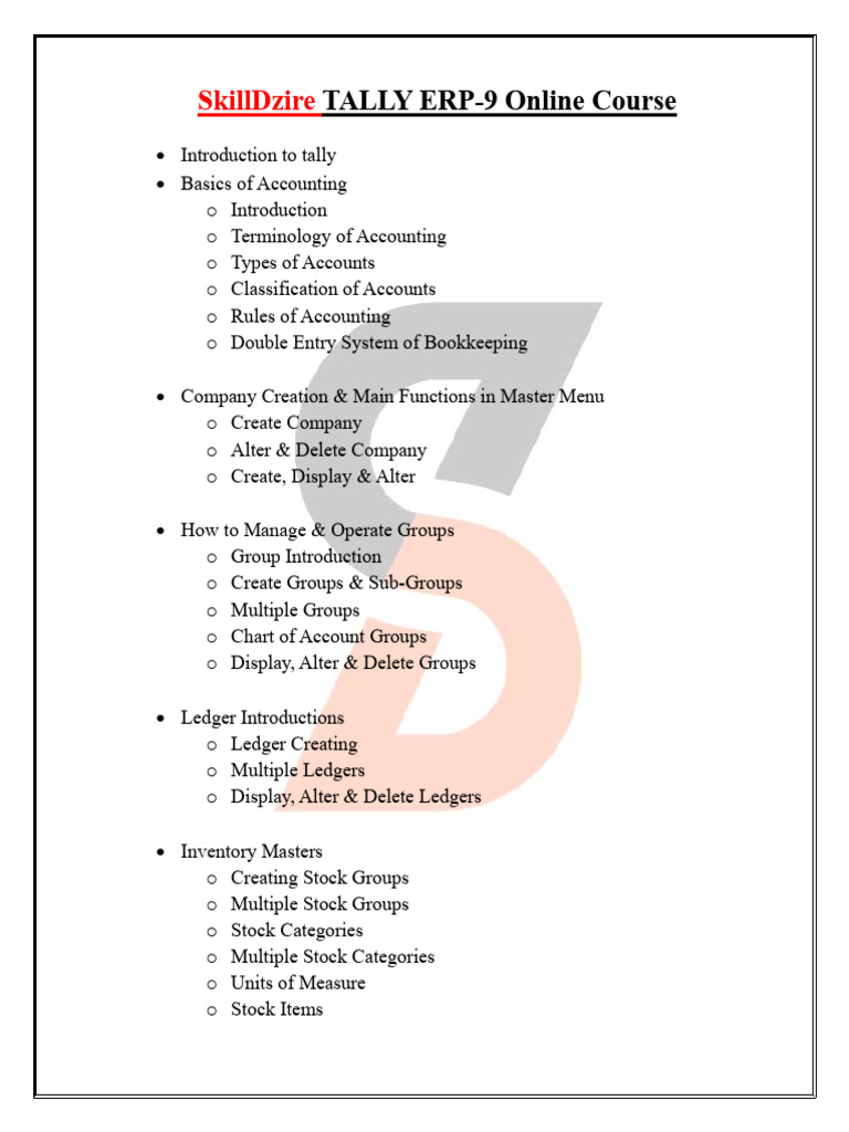 TALLY ERP-9 Online Course Overview | PDF