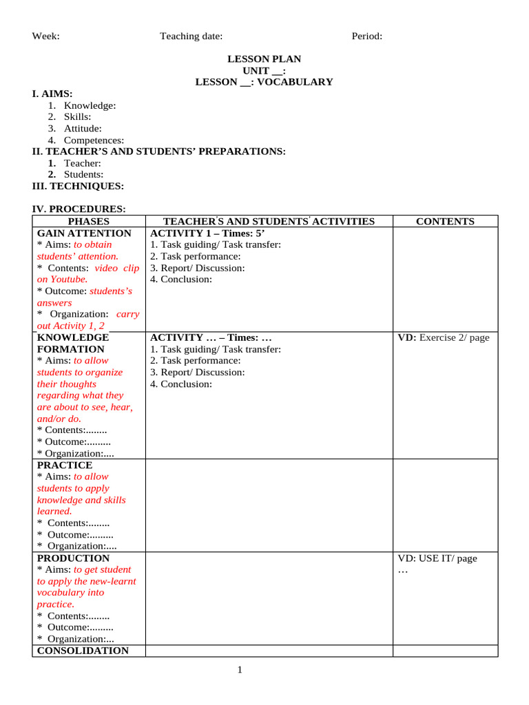 Vocabulary Lesson Plan Template | PDF