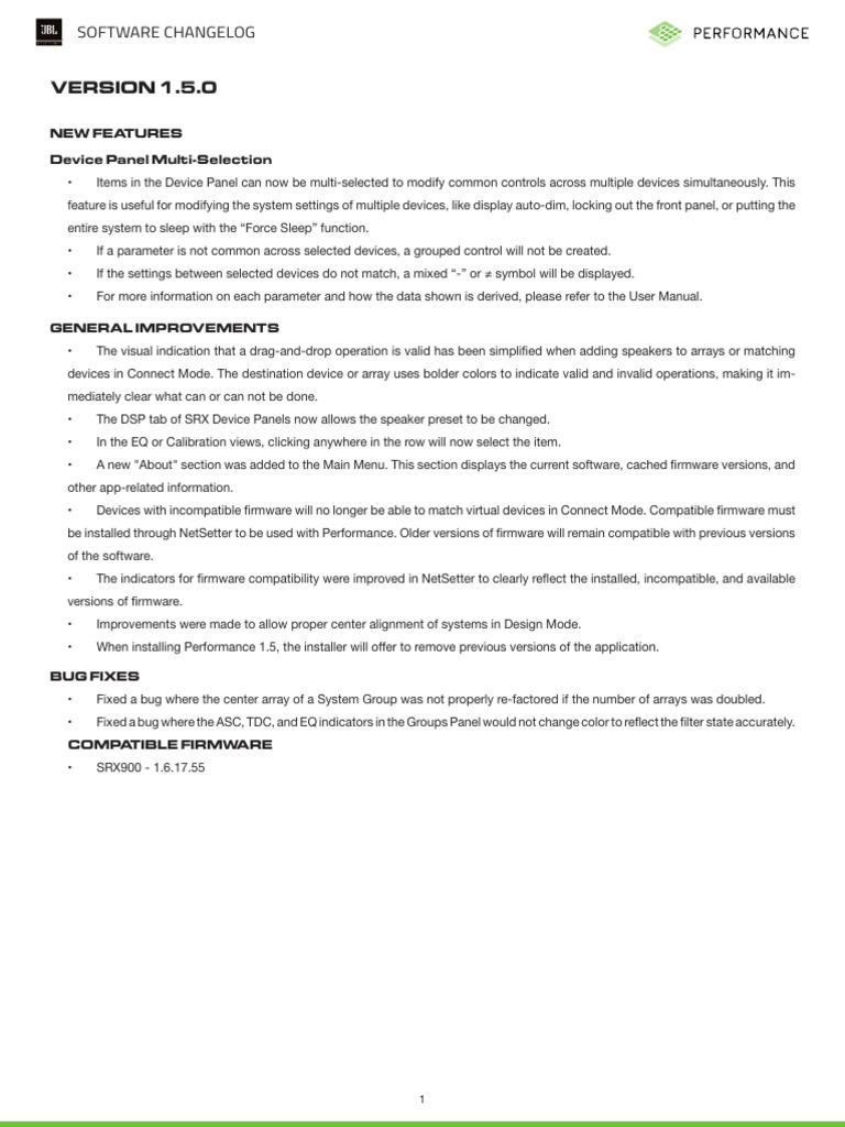 JBL Performance - Changelog v1.5.0 | PDF | Ios | Equalization (Audio)