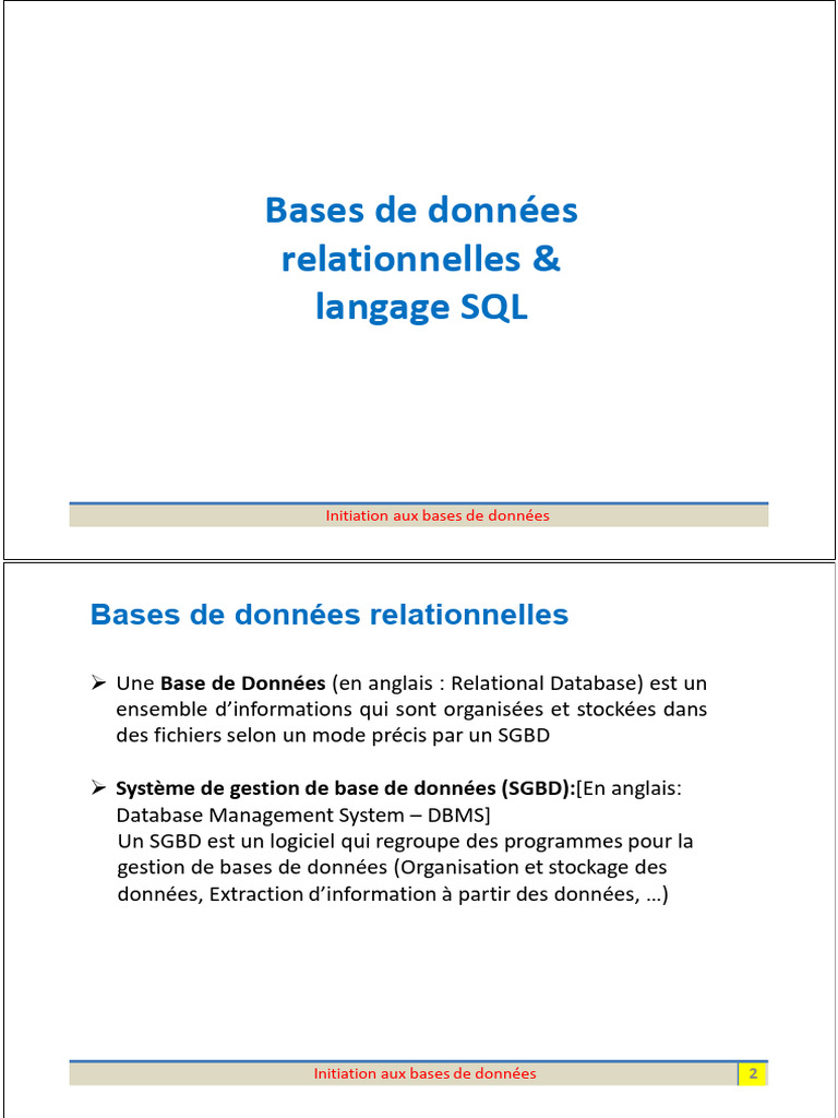 Introduction aux bases de données SQL | PDF | Base de données ...