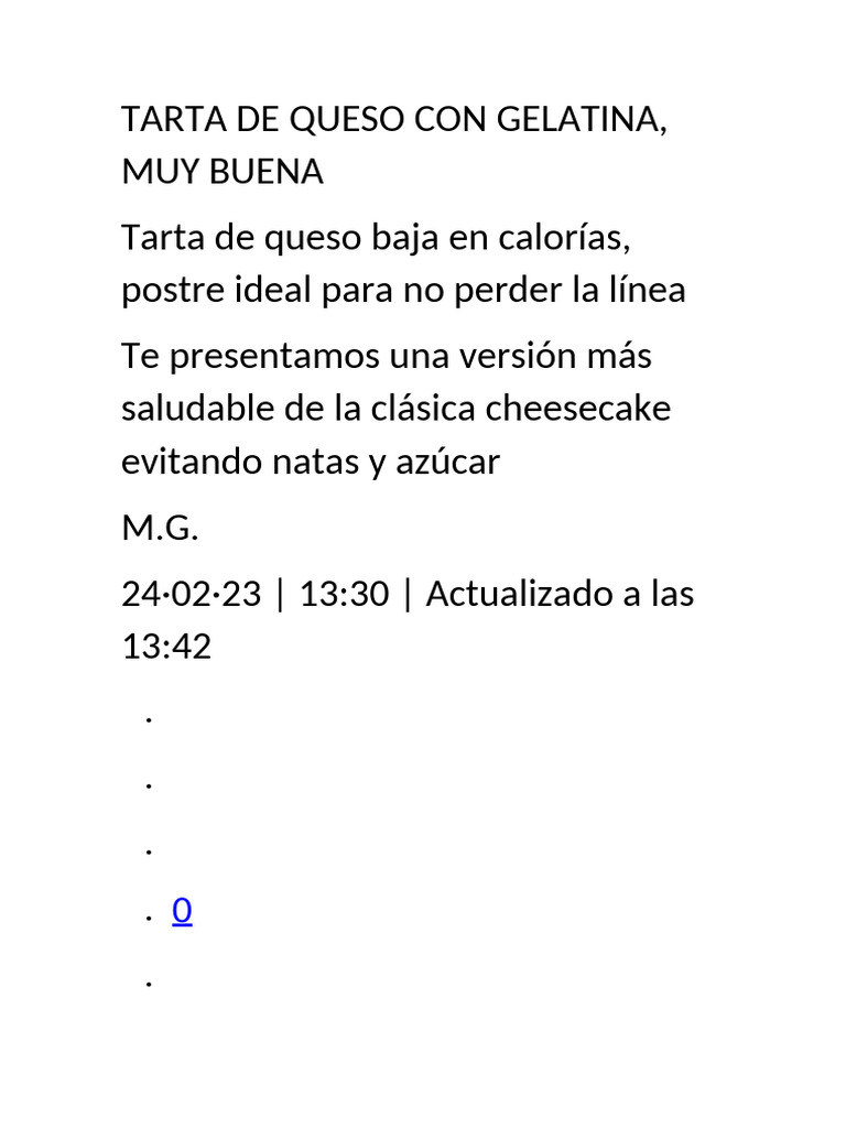 Tarta de Queso Light y Saludable | PDF | Tarta de queso | Postres
