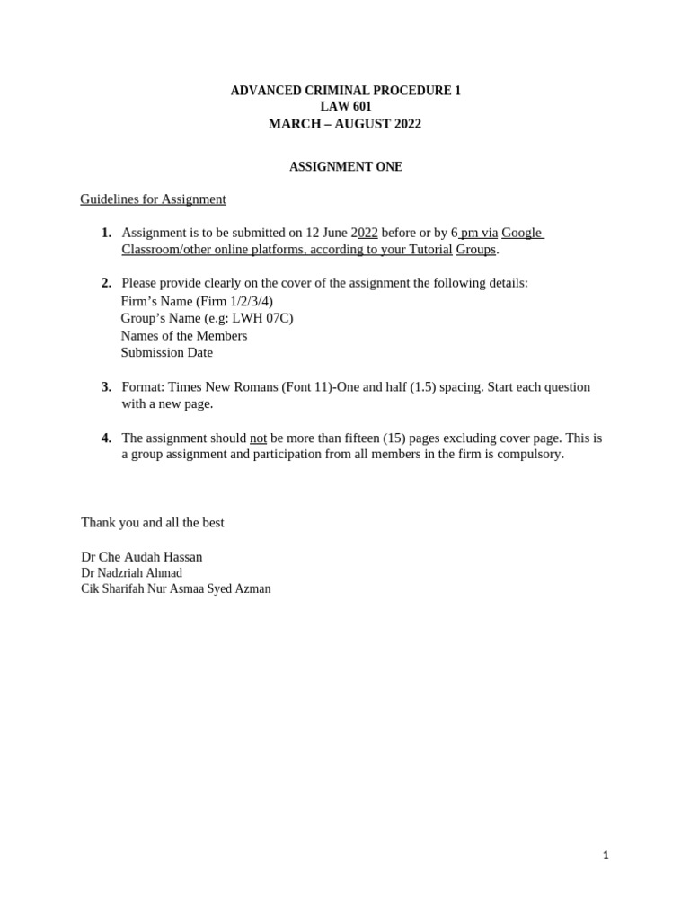 Advanced Criminal Procedure Assignment 1 | PDF | Prosecutor | Inspector