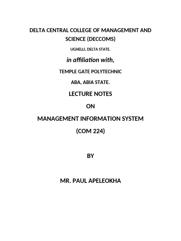 Management Information Systems Overview | PDF | System | Information