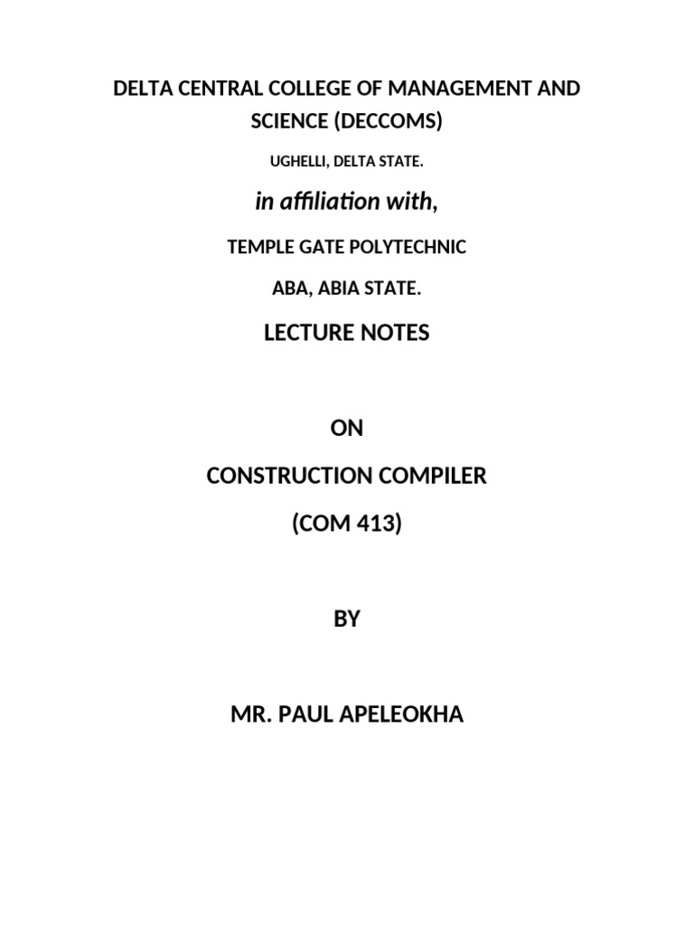 Construction Compiler Lecture Notes | PDF | Parsing | Compiler