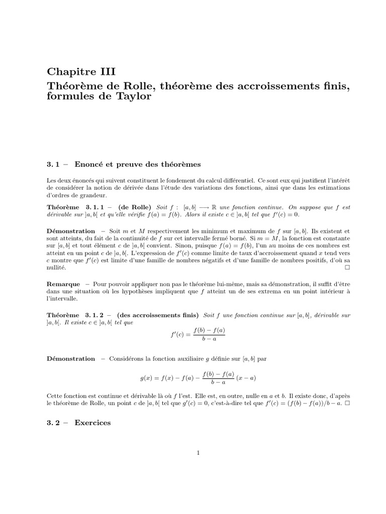 Théorème de Rolle et Accroissements Finis | PDF | Zéro d'une fonction ...