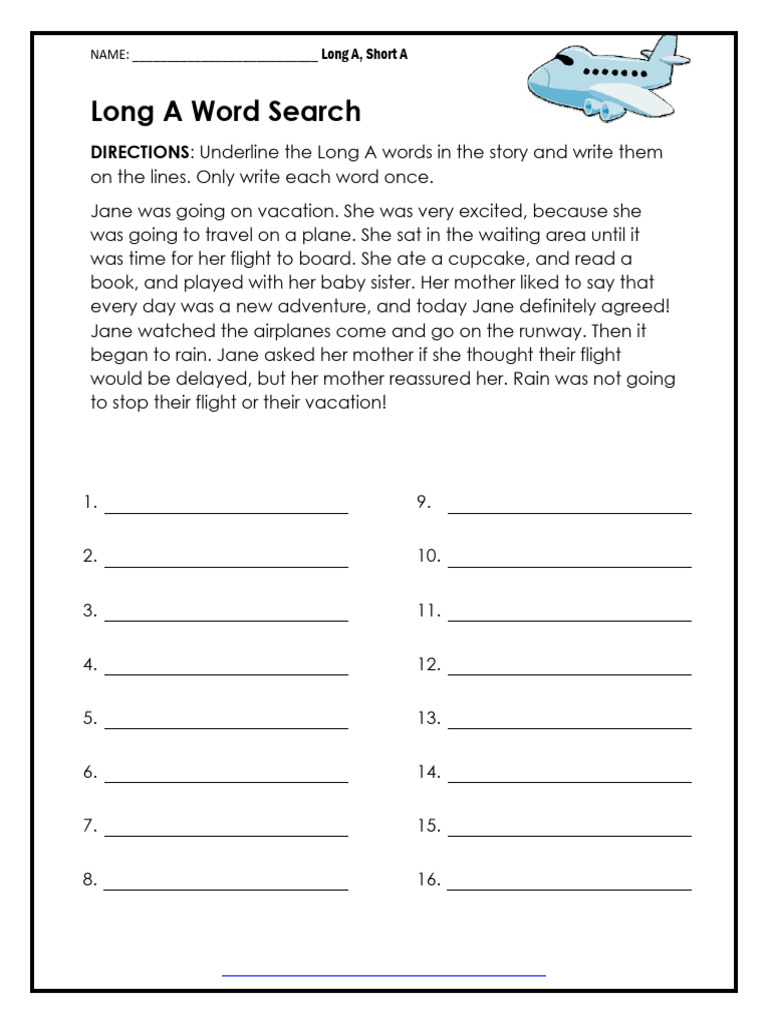 Long A Word Search Activity | PDF