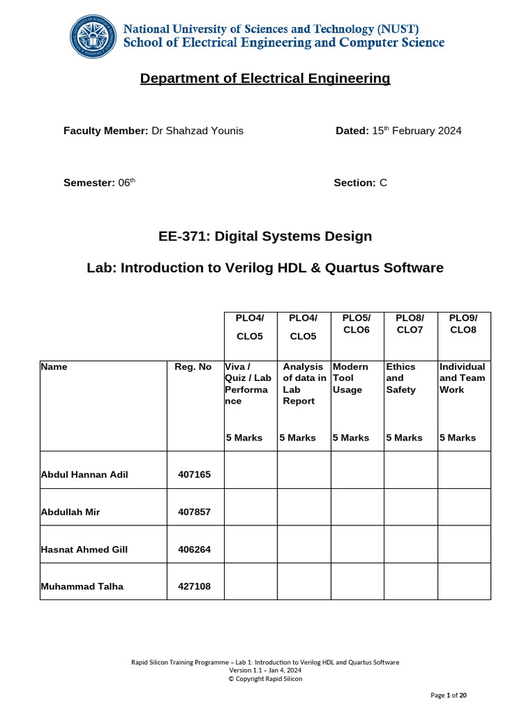 Lab-1-DSD-Introduction To Verilog HDL and FPGA ToolChain | PDF | Field ...