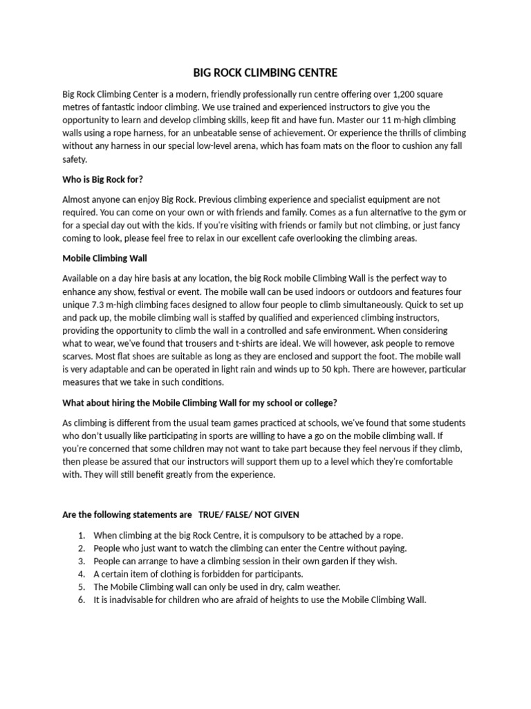 Big Rock Climbing Centre Overview | PDF