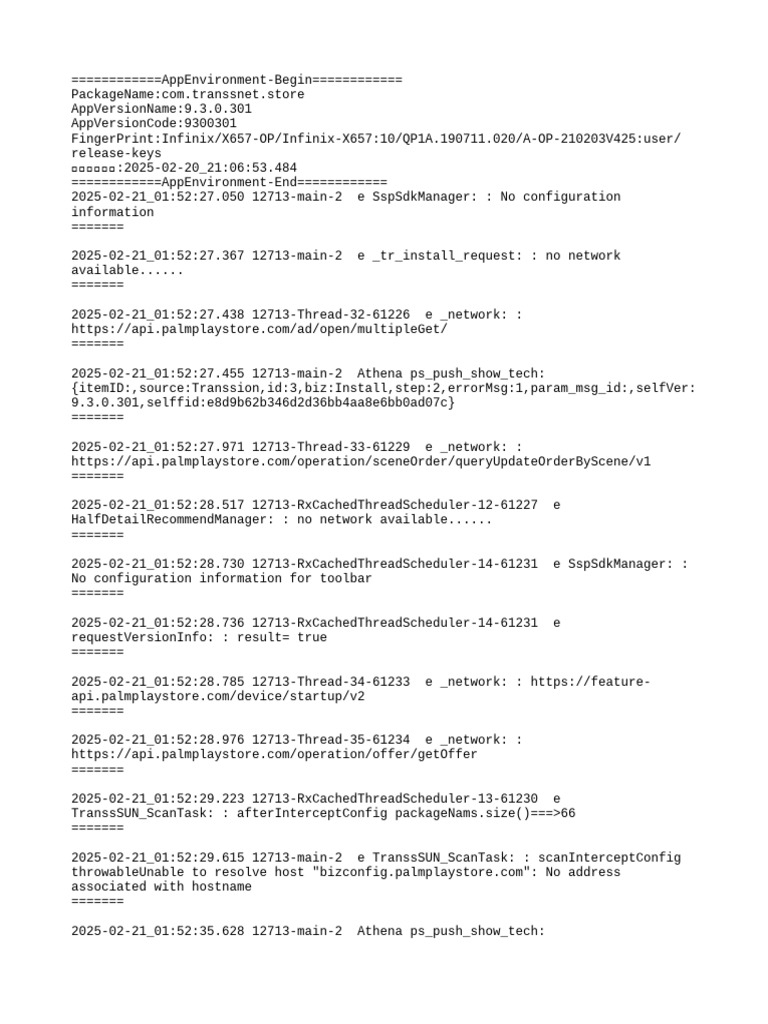 Transsnet Store App Environment Log | PDF