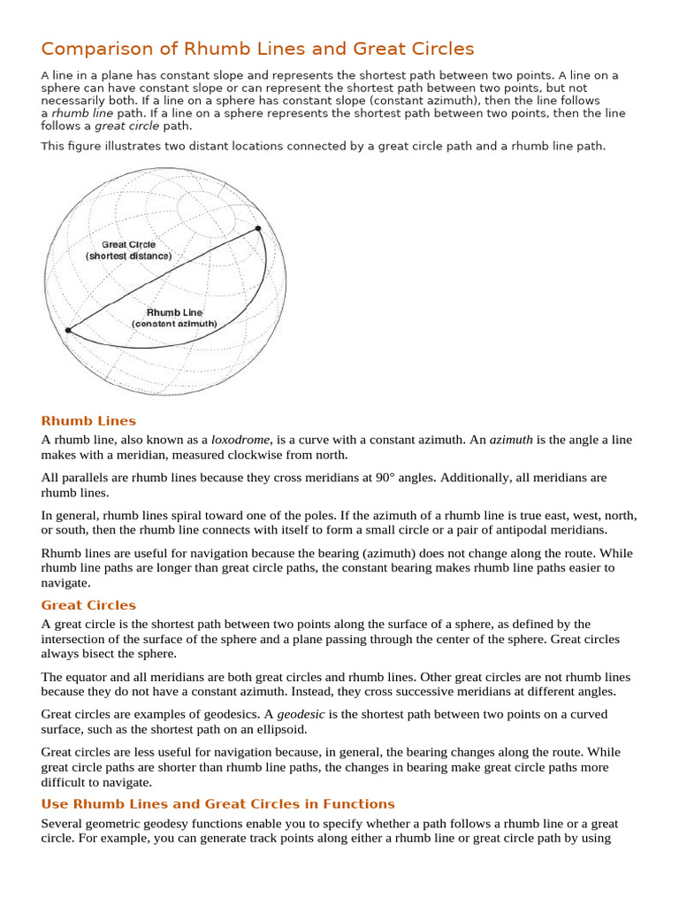 Difference Between Rumb Line & Great Circle | PDF | Sphere | Azimuth