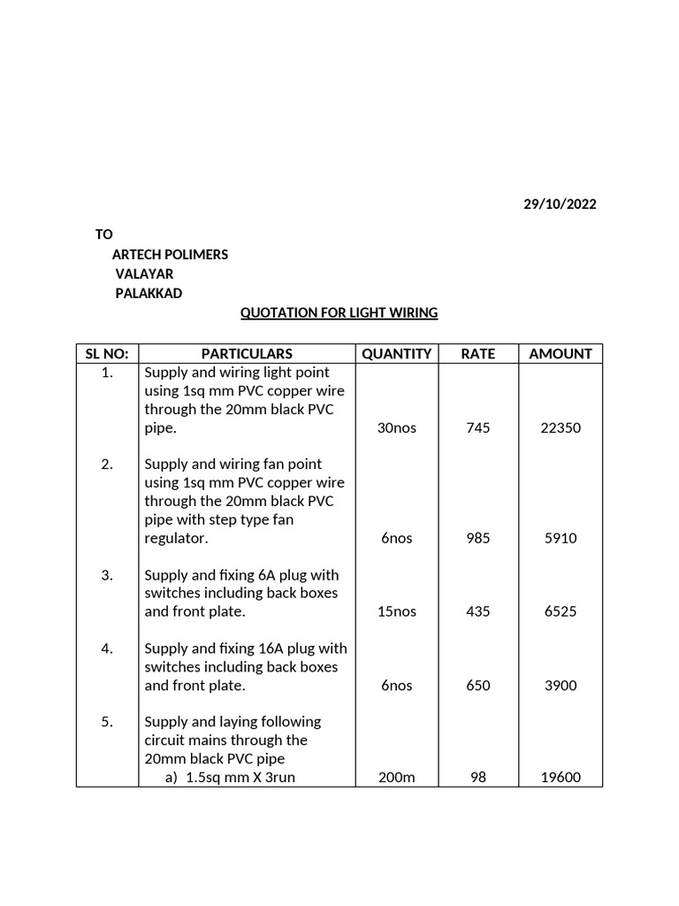 Artec Polimers Quotation | PDF | Electromagnetism | Wire
