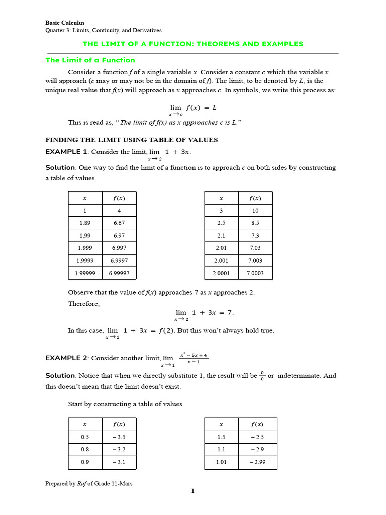 Q3 Basic Calculus | PDF | Limit (Mathematics) | Function (Mathematics)