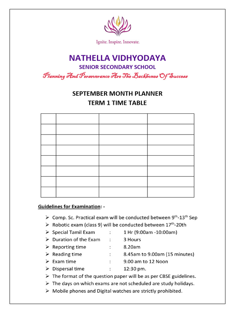 Class X September Month Planner Revised | PDF