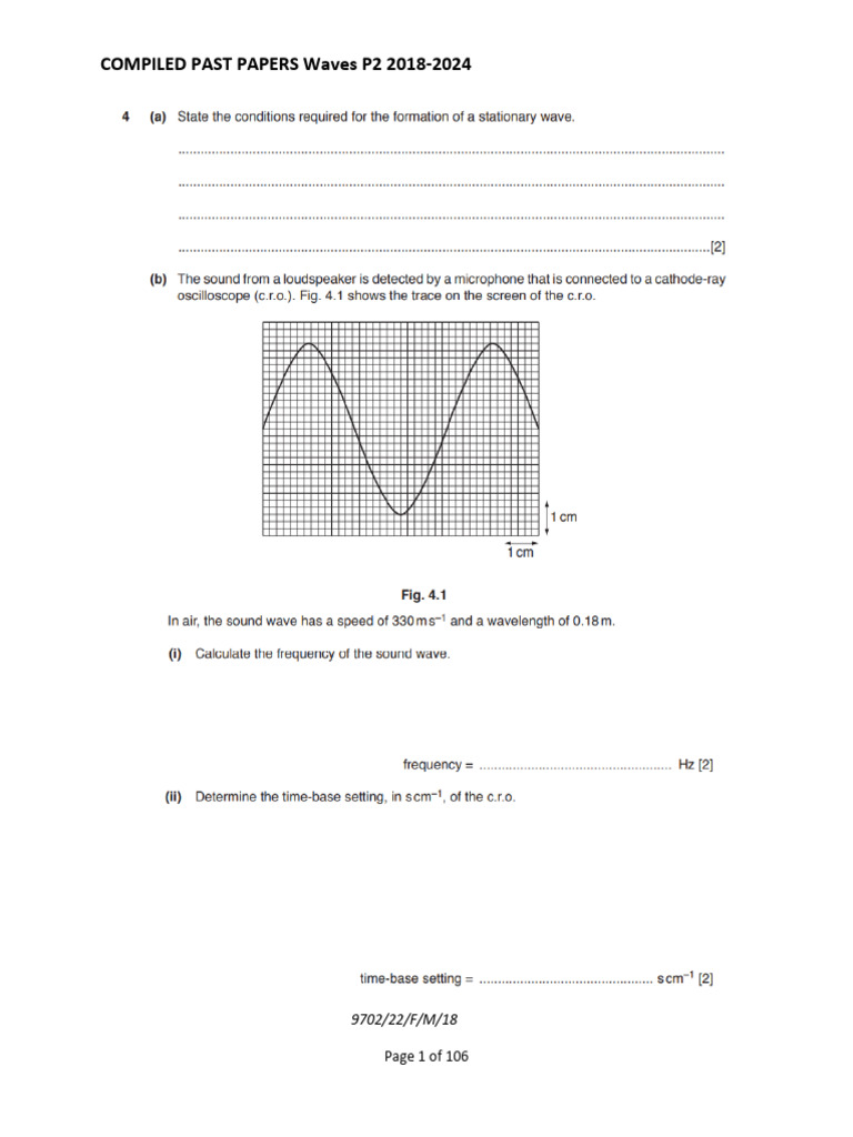 Past Papers for Waves P2 (2018-2024) | PDF