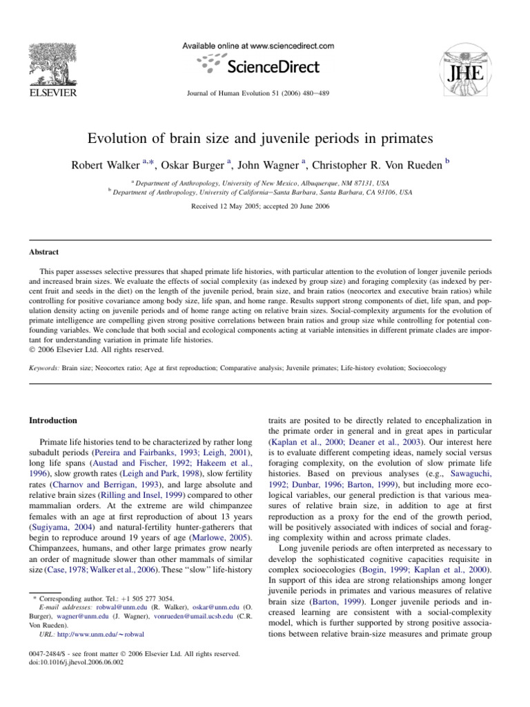) Evolution of Brain Size and Juvenile Periods in Primates | PDF ...